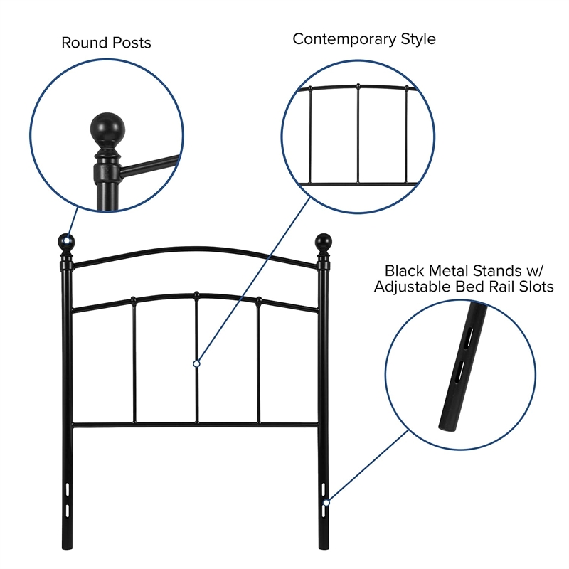 Pemberly Row Contemporary Twin Metal Spindle Headboard in Black
