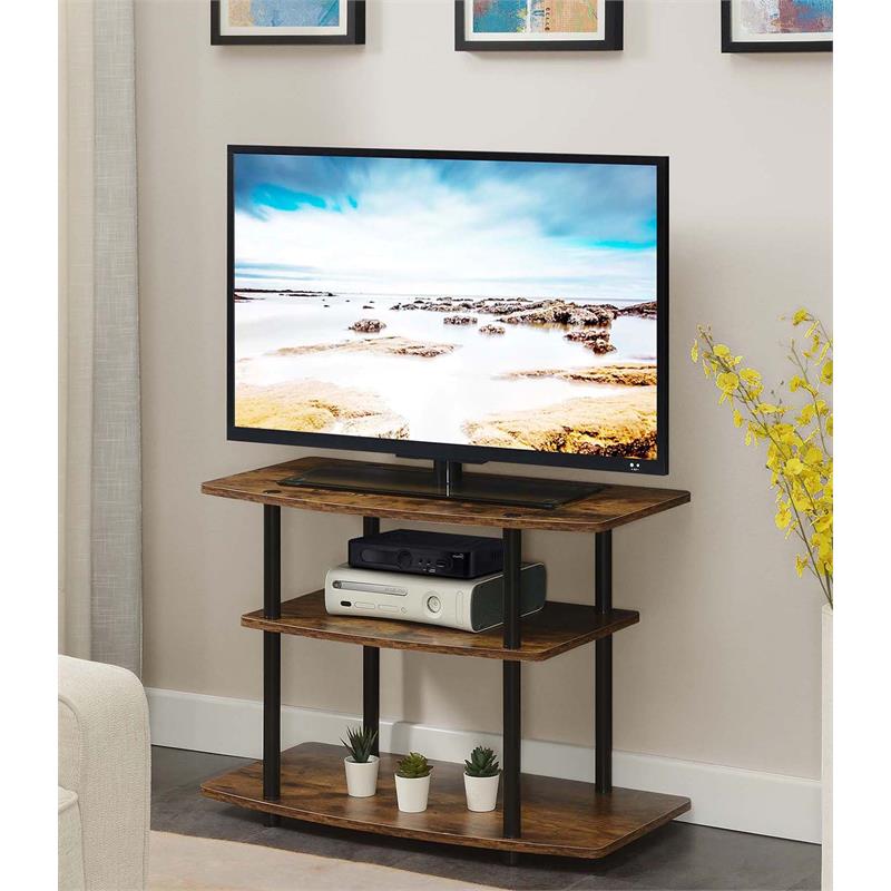 Pemberly Row Contemporary Three-Tier TV Stand in Nutmeg Wood Finish
