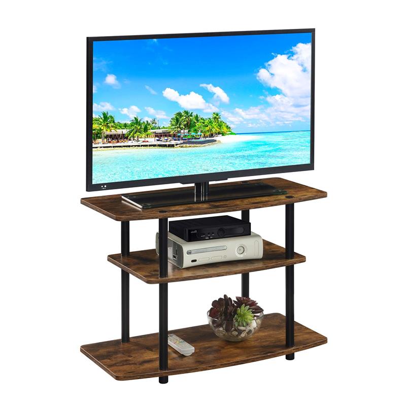 Pemberly Row Contemporary Three-Tier TV Stand in Nutmeg Wood Finish