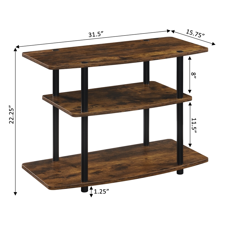 Pemberly Row Contemporary Three-Tier TV Stand in Nutmeg Wood Finish