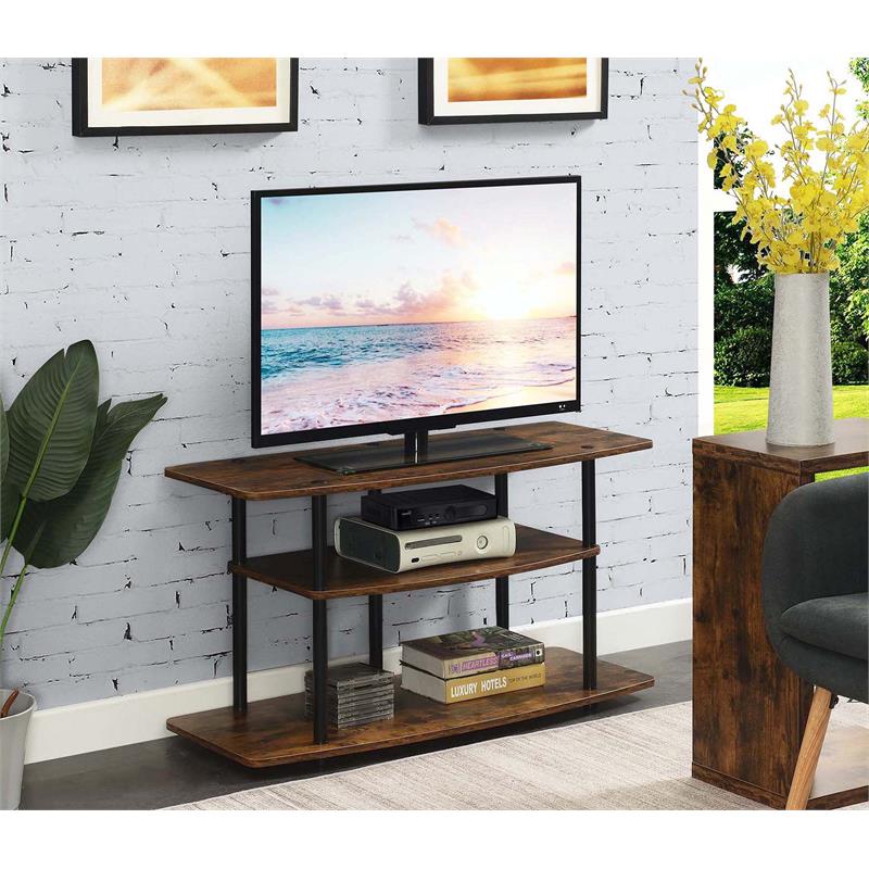 Pemberly Row Contemporary Three-Tier Wide TV Stand in Nutmeg Wood Finish