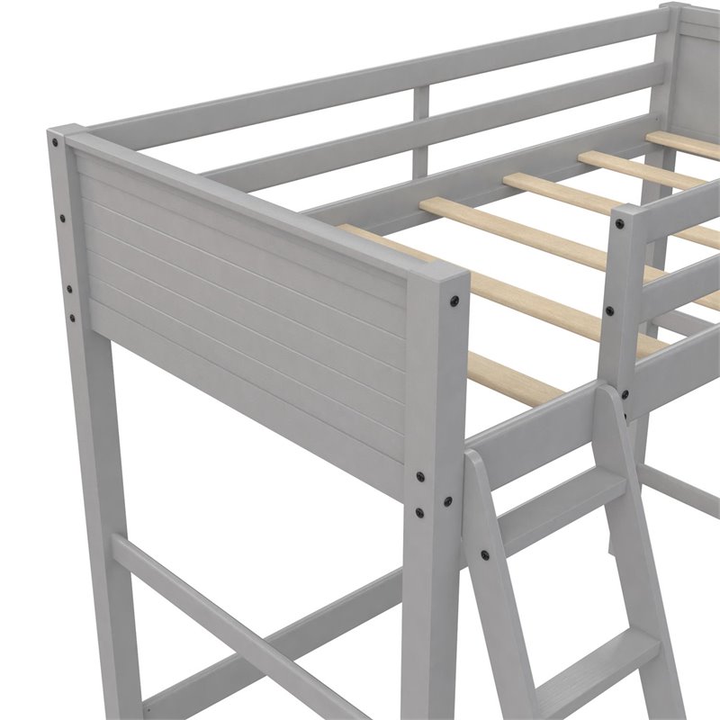 Pemberly Row Contemporary Kids Twin Wooden Loft Bed with Ladder in Gray