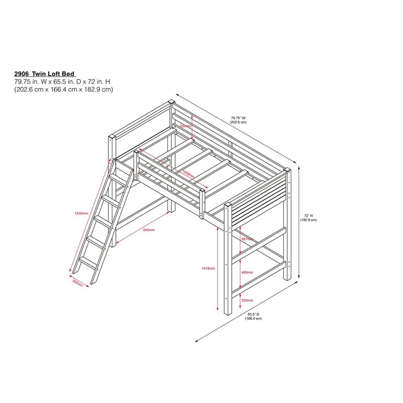 Pemberly Row Contemporary Kids Twin Wooden Loft Bed with Ladder in Gray