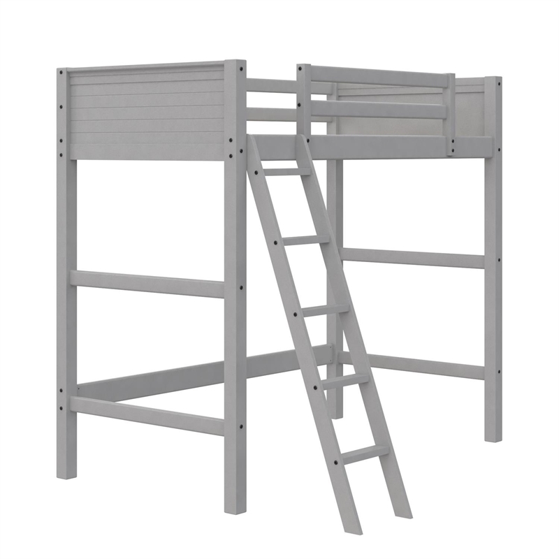 Pemberly Row Contemporary Kids Twin Wooden Loft Bed with Ladder in Gray