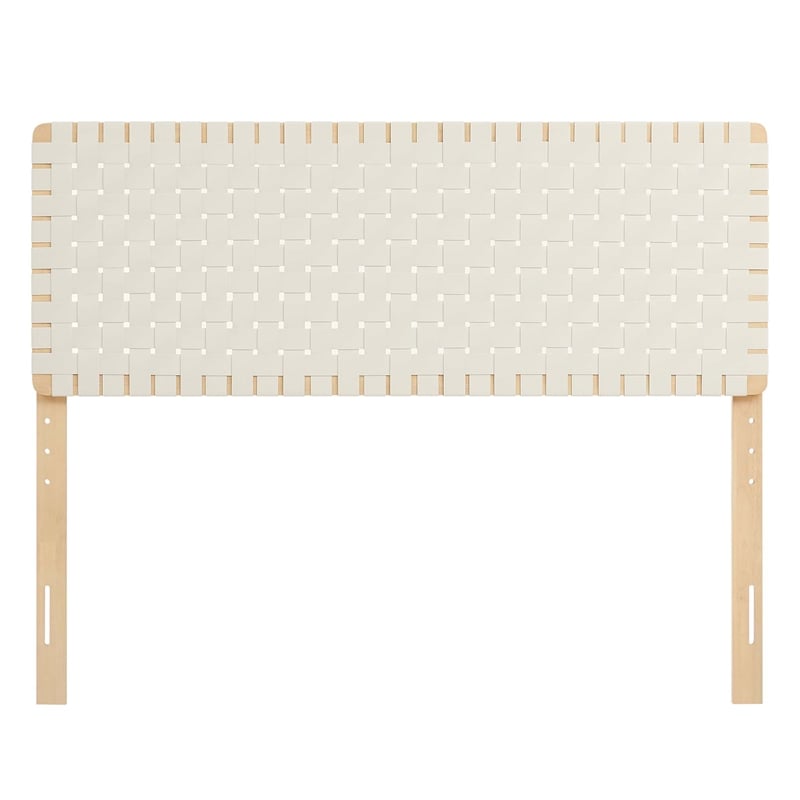 Pemberly Row Weave Vegan Leather Queen Headboard in Natural Beige