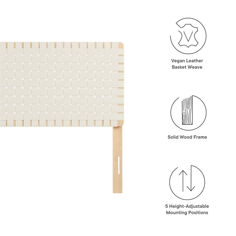 Pemberly Row Weave Vegan Leather Queen Headboard in Natural Beige