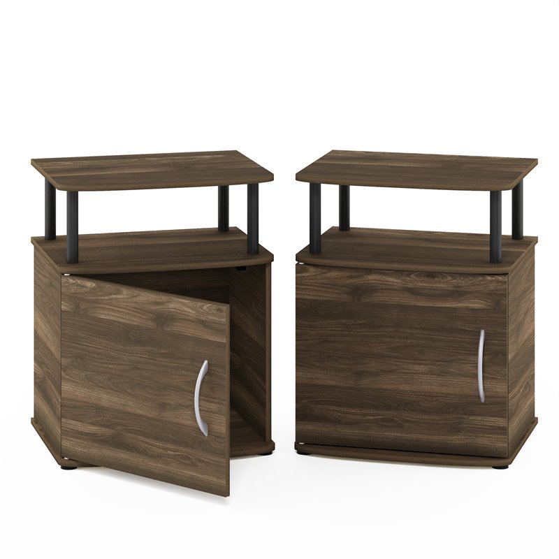 Pemberly Row Engineered Wood End Table in Columbia Walnut/Black (Set of 2)
