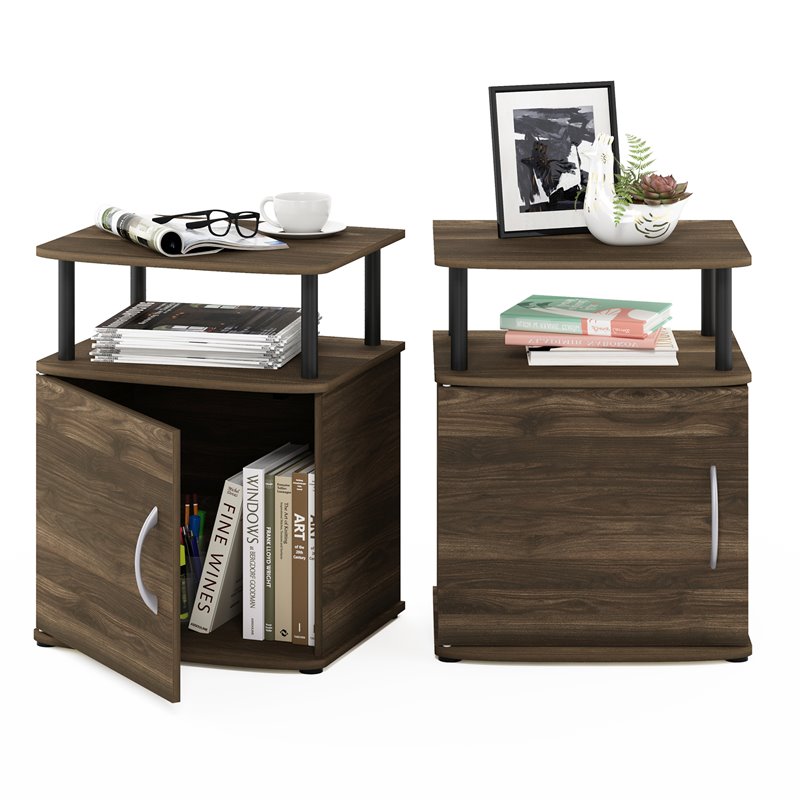Pemberly Row Engineered Wood End Table in Columbia Walnut/Black (Set of 2)