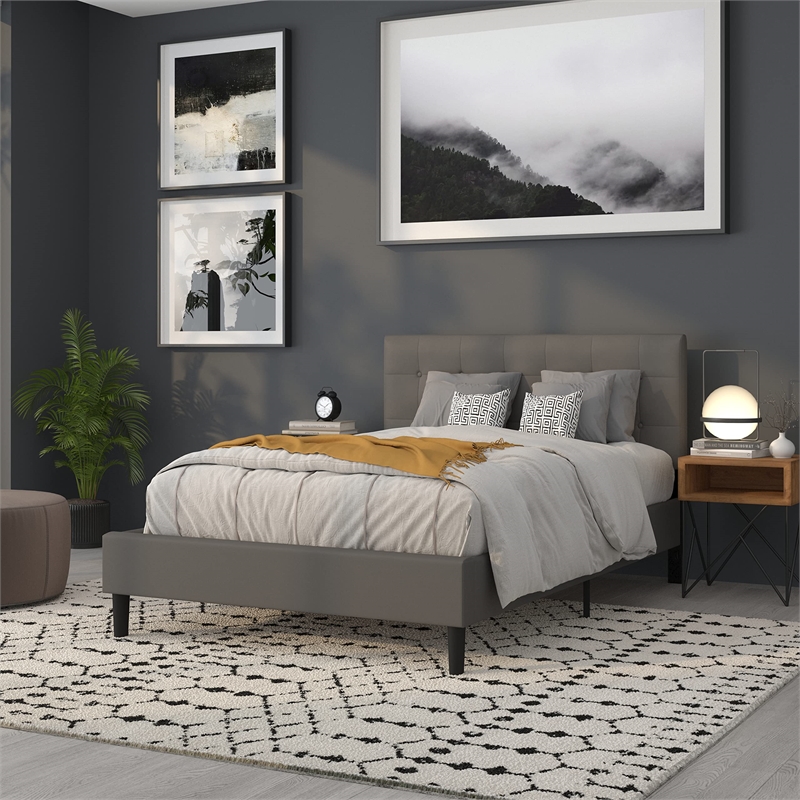 Pemberly Row Contemporary Upholstered Full Panel Headboard in Gray