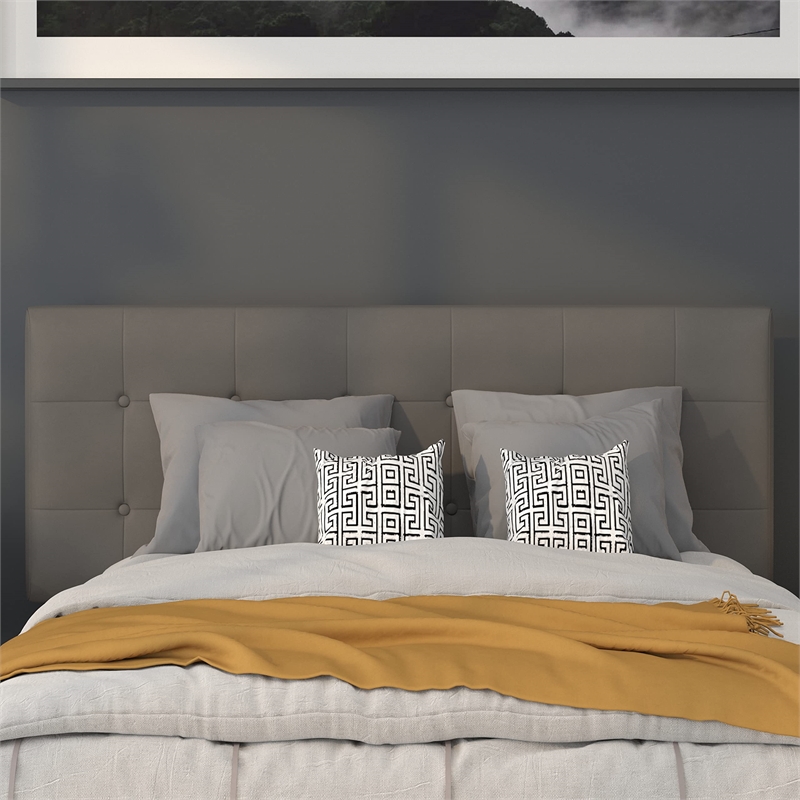 Pemberly Row Contemporary Upholstered Full Panel Headboard in Gray