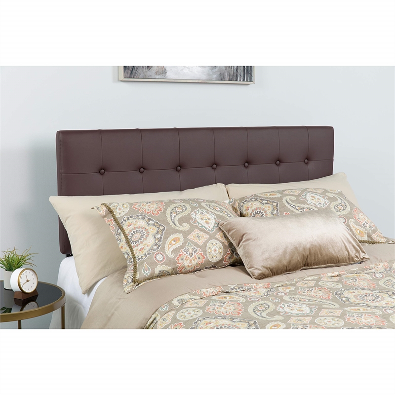 Pemberly Row Contemporary Upholstered Full Panel Headboard in Brown