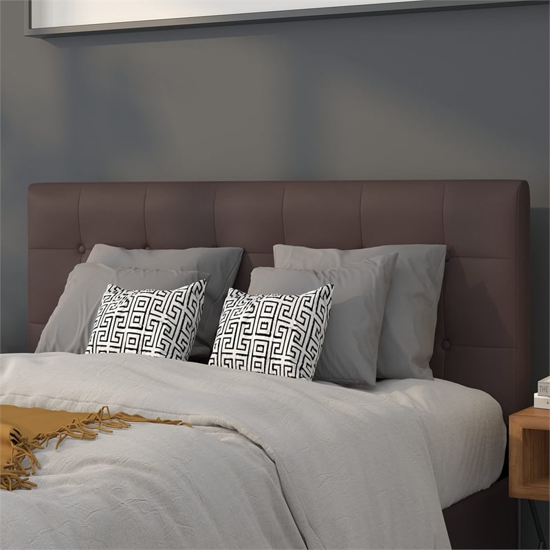 Pemberly Row Contemporary Upholstered Full Panel Headboard in Brown