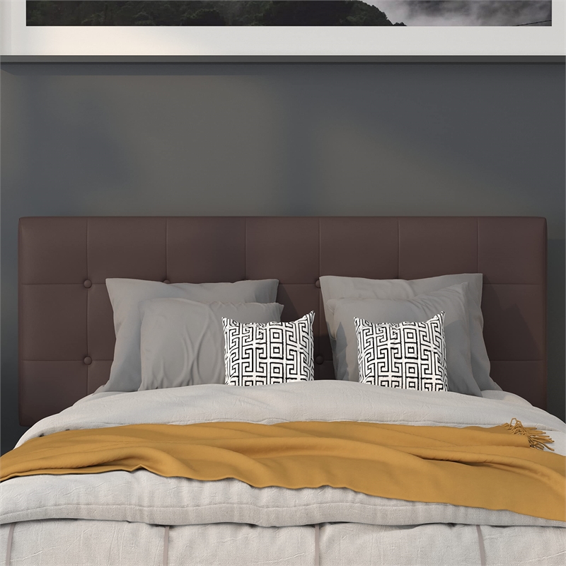 Pemberly Row Contemporary Upholstered Full Panel Headboard in Brown