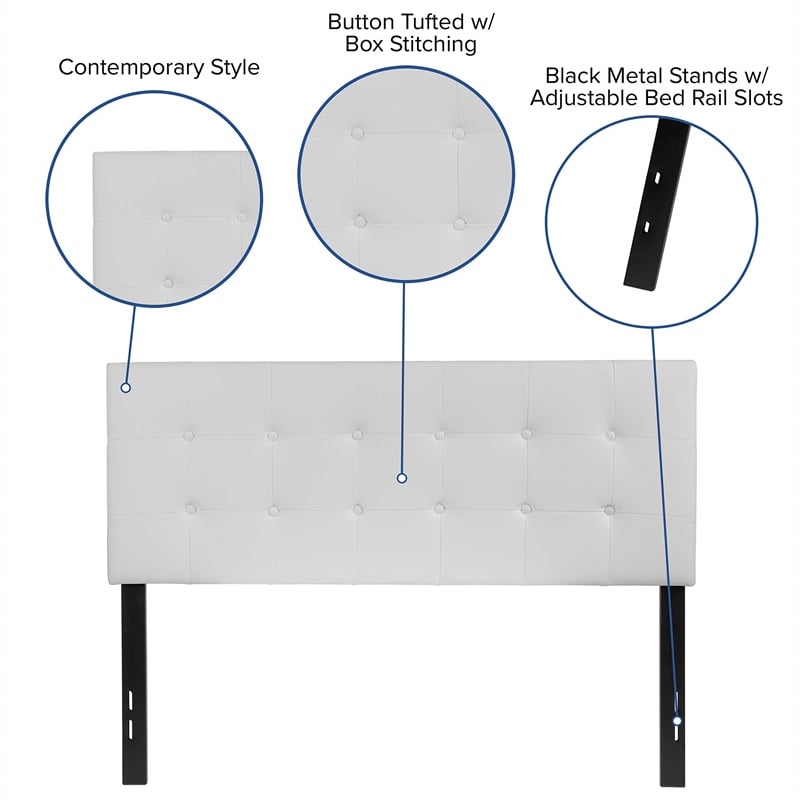 Pemberly Row Contemporary Upholstered Full Panel Headboard in White