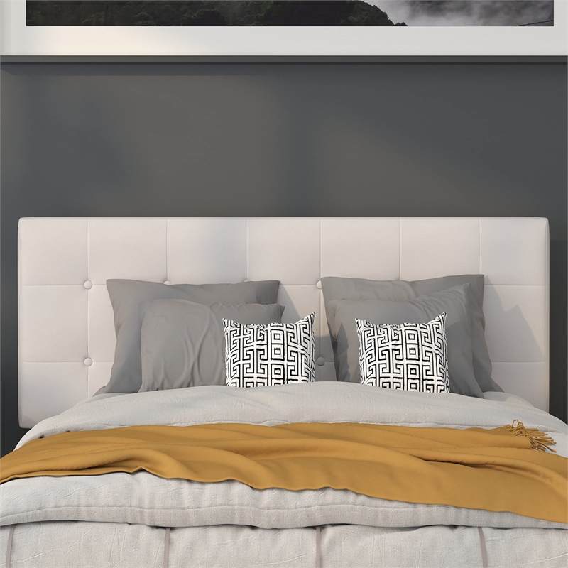Pemberly Row Contemporary Upholstered Full Panel Headboard in White
