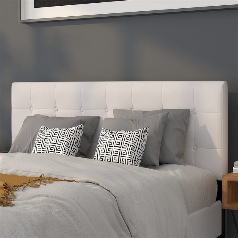 Pemberly Row Contemporary Upholstered Queen Panel Headboard in White