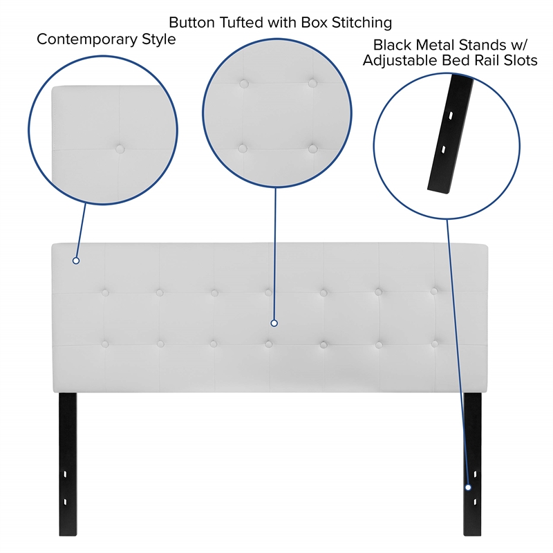 Pemberly Row Contemporary Upholstered Queen Panel Headboard in White