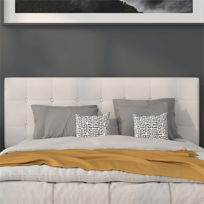 Pemberly Row Contemporary Upholstered Queen Panel Headboard in White