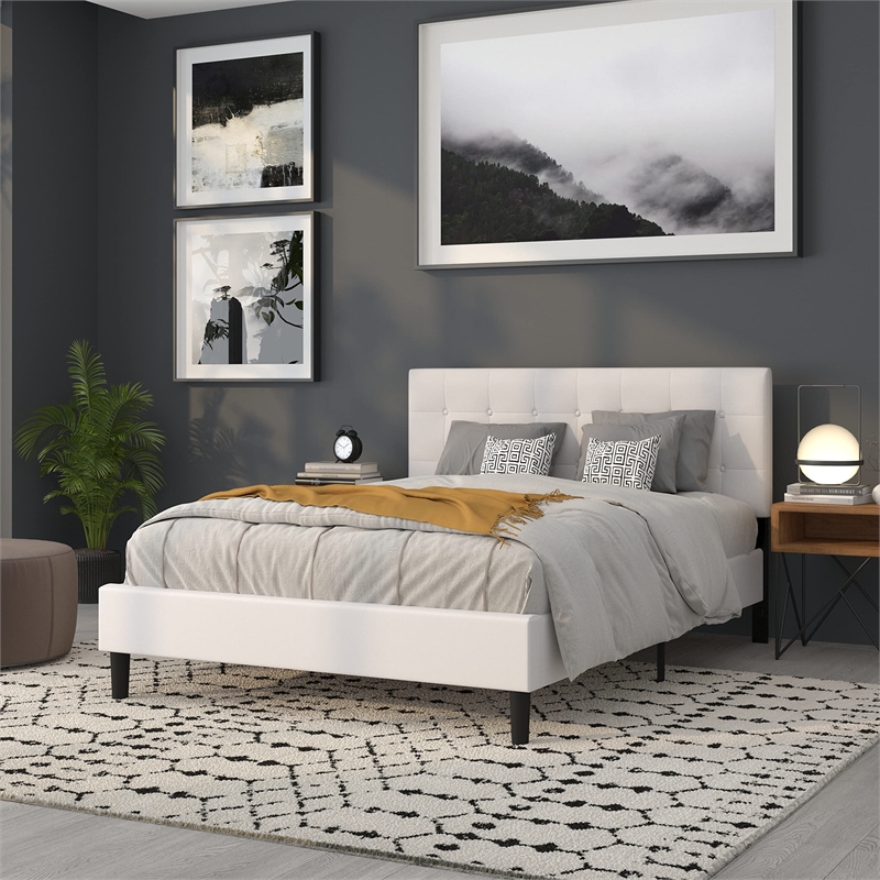 Pemberly Row Contemporary Upholstered Queen Panel Headboard in White