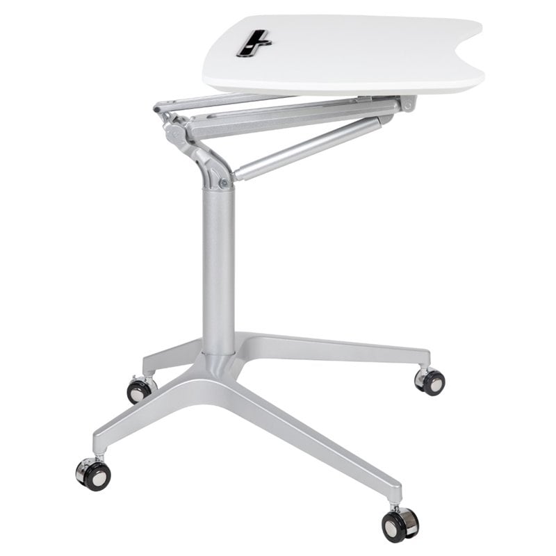 Pemberly Row Contemporary Sit Down and Stand Up Desk in White and Silver