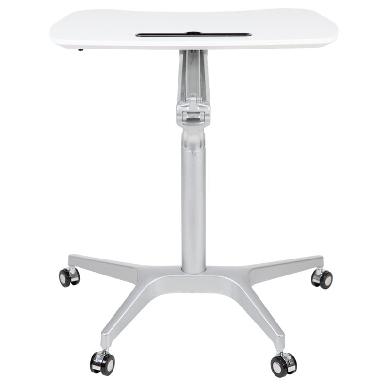 Pemberly Row Contemporary Sit Down and Stand Up Desk in White and Silver