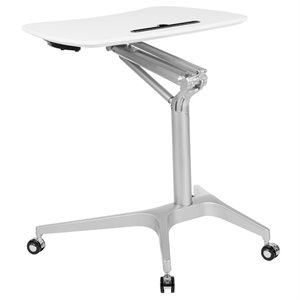 Pemberly Row Contemporary Sit Down and Stand Up Desk in White and Silver