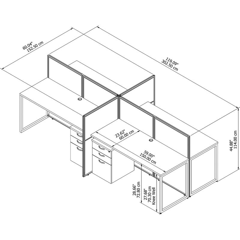 Pemberly Row 4 Person Desk with Storage and Panels in White - Engineered Wood