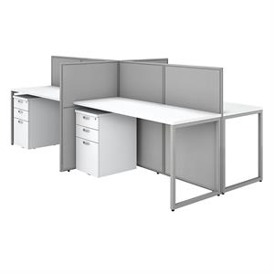 Pemberly Row 4 Person Desk with Storage and Panels in White - Engineered Wood