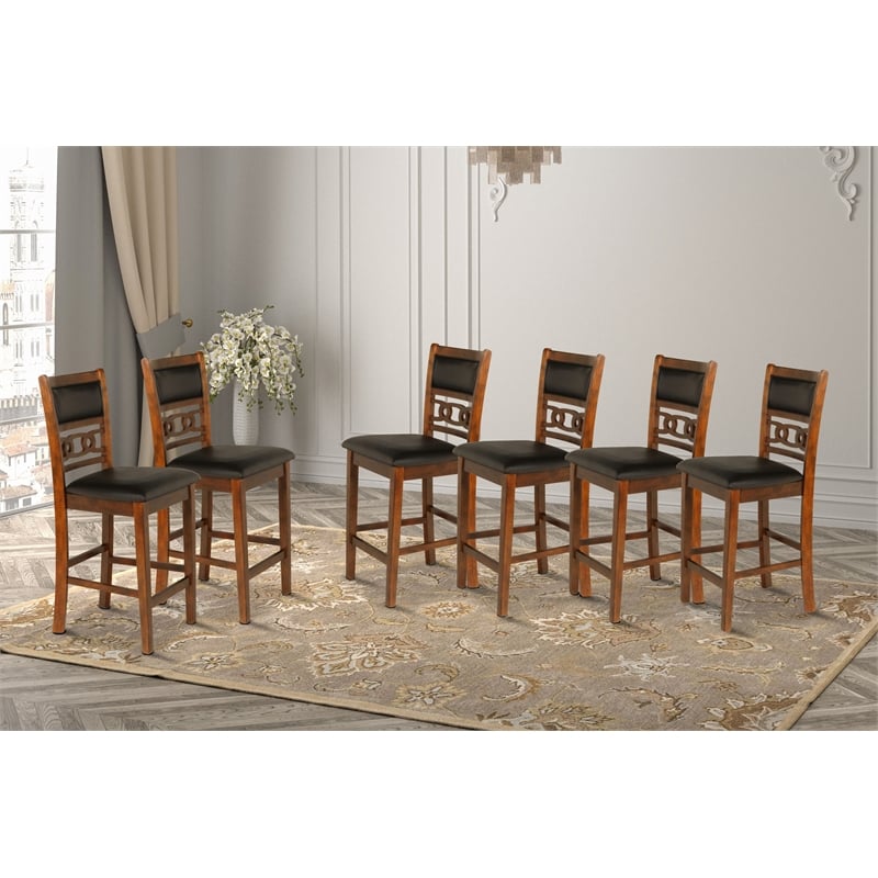 Pemberly Row Contemporary Solid Wood Counter Chair in Brown (Set of 6)