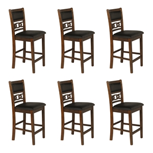 Pemberly Row Contemporary Solid Wood Counter Chair in Brown (Set of 6)