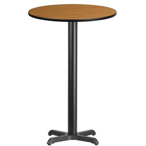 Pemberly Row 24&quot Round Laminate Wood Top Bar Table in Black/Natural