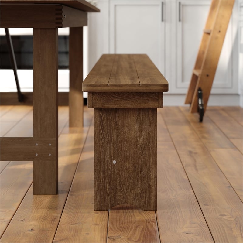 Pemberly Row Folding Wood Dining Bench in Antique Rustic Brown