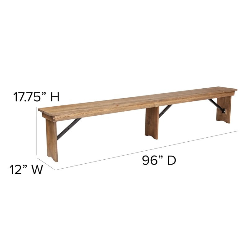 Pemberly Row Folding Wood Dining Bench in Antique Rustic Brown