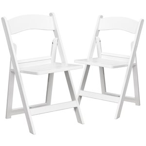 Pemberly Row Contemporary Resin Folding Chair in White (Set of 2)
