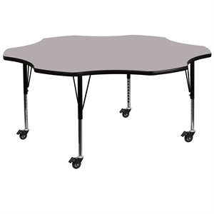 Pemberly Row Flower-Shaped Thermal Fused Top Mobile Activity Table in Gray
