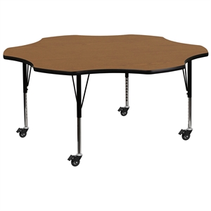 Pemberly Row Flower-Shaped Thermal Fused Top Mobile Activity Table in Oak