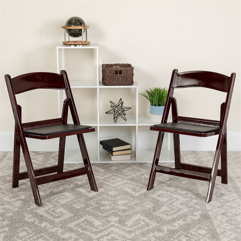 Pemberly Row Vinyl Padded Seat Folding Chair in Mahogany (Set of 2)