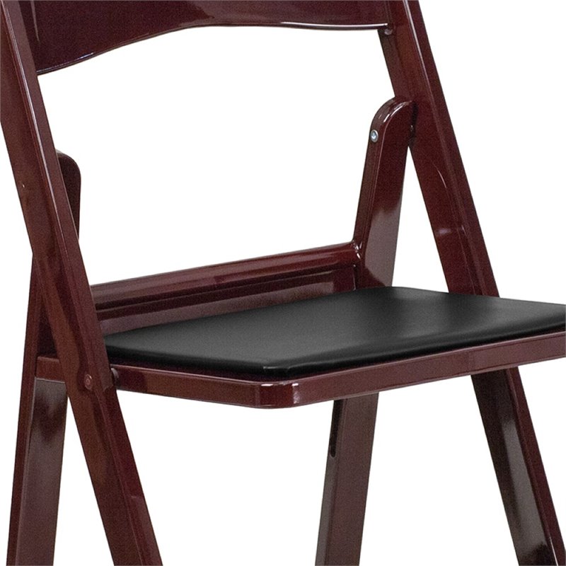 Pemberly Row Vinyl Padded Seat Folding Chair in Mahogany (Set of 2)