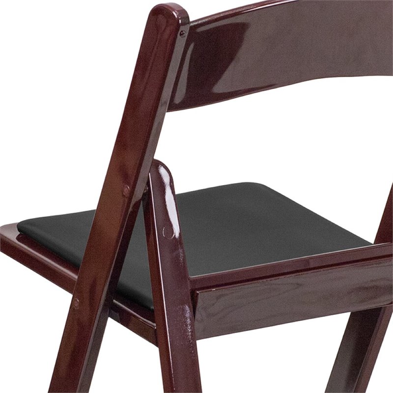 Pemberly Row Vinyl Padded Seat Folding Chair in Mahogany (Set of 2)