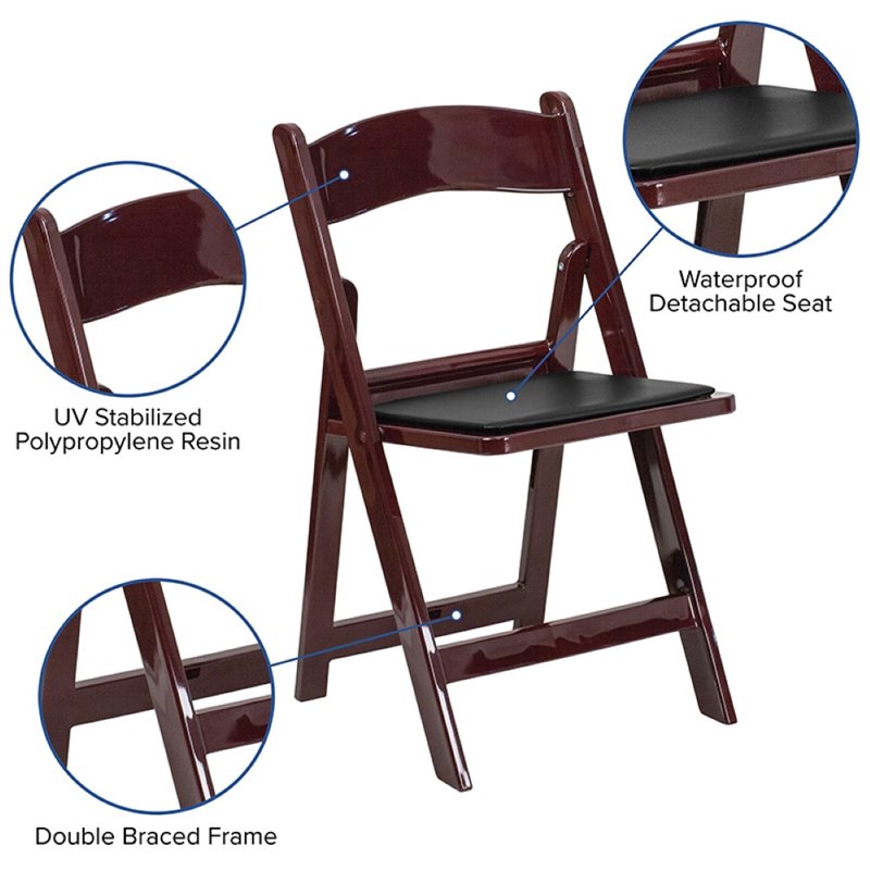 Pemberly Row Vinyl Padded Seat Folding Chair in Mahogany (Set of 2)