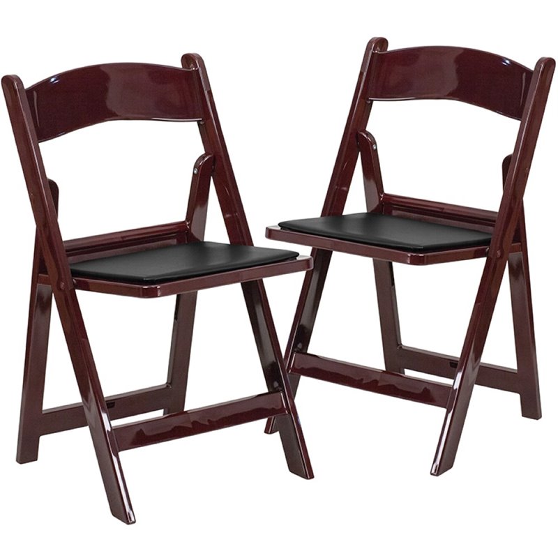 Pemberly Row Vinyl Padded Seat Folding Chair in Mahogany (Set of 2)