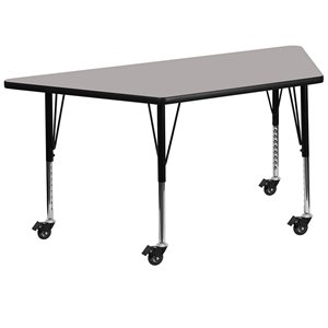 Pemberly Row 26&quot x 46&quot Trapezoid High Pressure Top Mobile Table in Gray