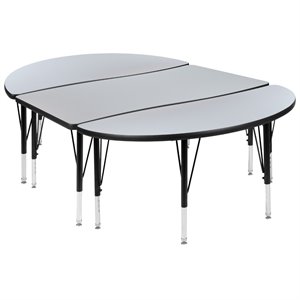 Pemberly Row 3 Piece 76&quot Oval Wave Wood Activity Table in Gray and Black