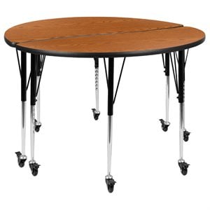 Pemberly Row 2 Piece 48&quot Round Wood Mobile Adjustable Activity Table in Oak