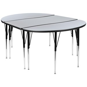 Pemberly Row 3 Piece 76&quot Oval Wave Wood Activity Table in Gray and Black