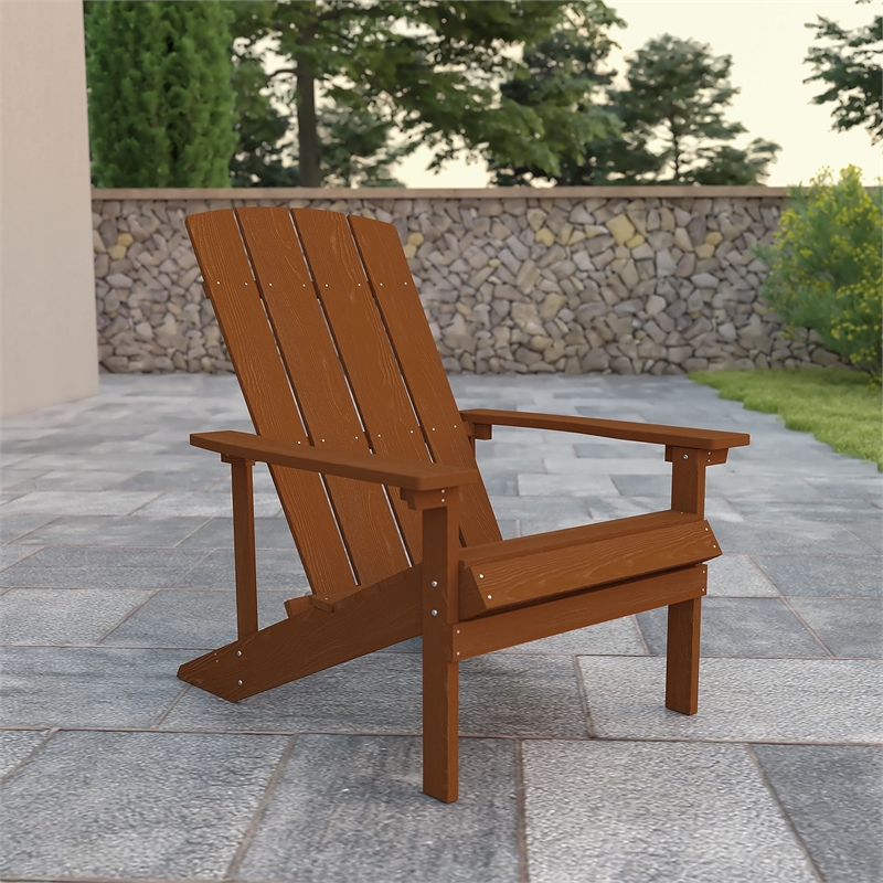 Pemberly Row Contemporary Faux Wood Adirondack Chair In Teak