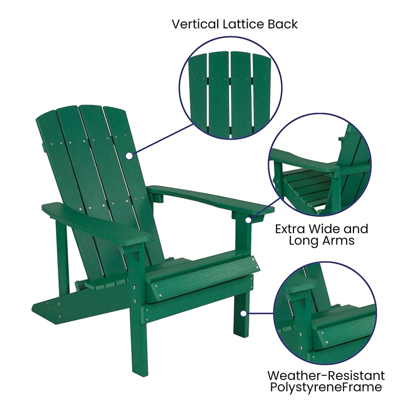 Pemberly Row Contemporary Faux Wood Adirondack Chair In Green