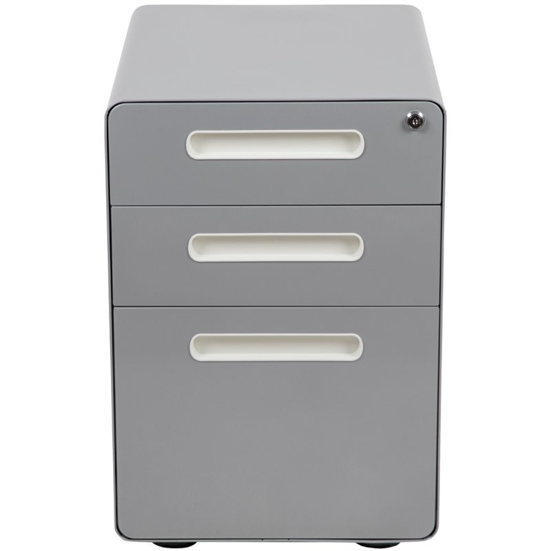 Pemberly Row Contemporary 3 Drawer Mobile File Cabinet in Gray