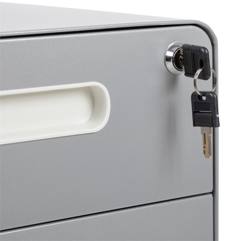 Pemberly Row Contemporary 3 Drawer Mobile File Cabinet in Gray