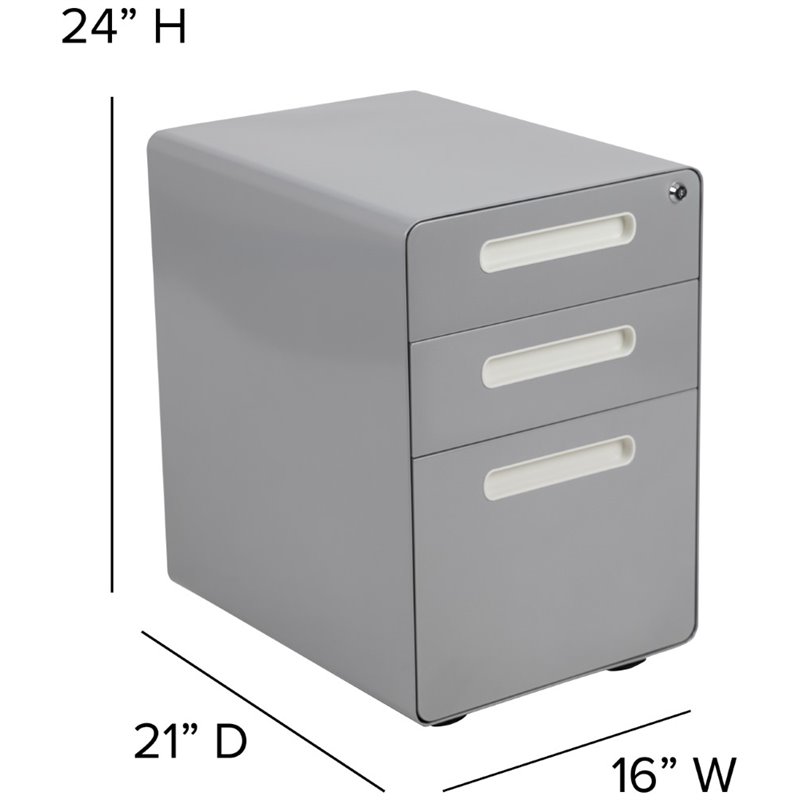 Pemberly Row Contemporary 3 Drawer Mobile File Cabinet in Gray